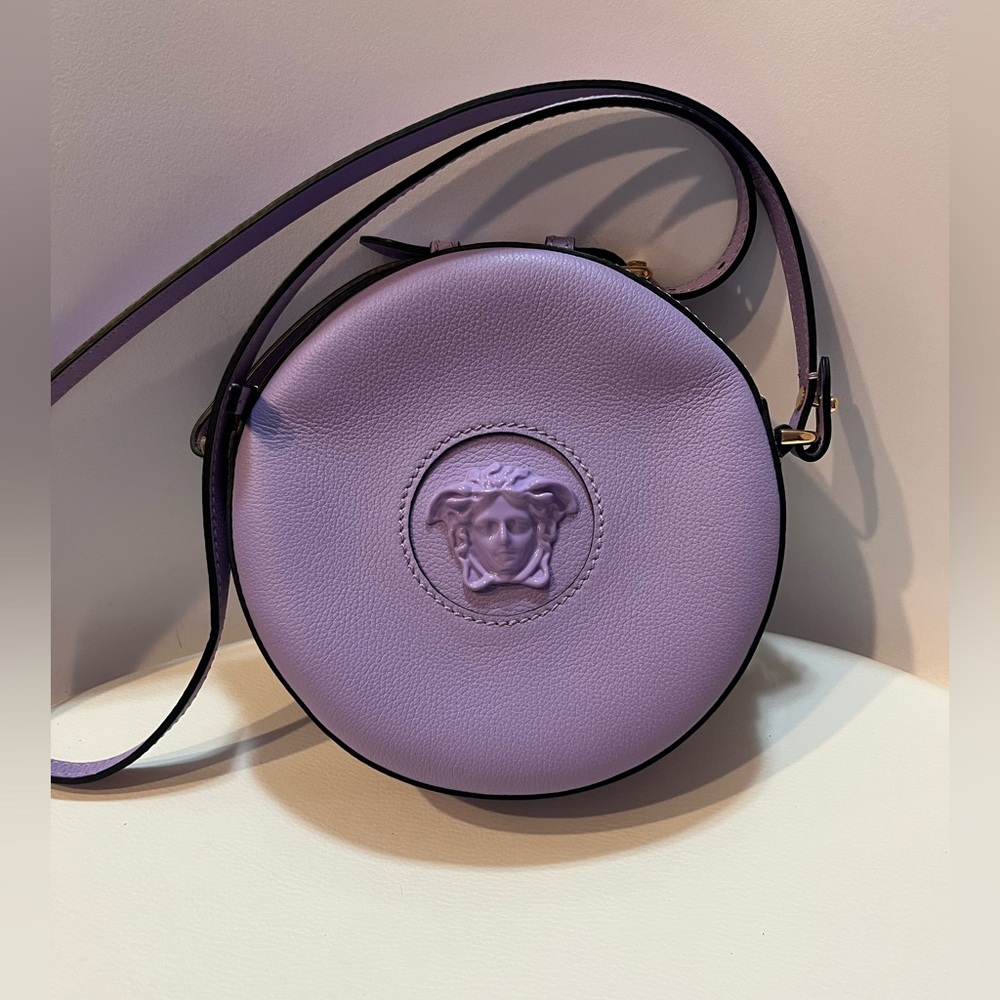Versace Purple Leather Round Disco Shoulder Bag